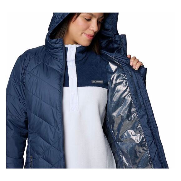 Columbia Heavenly Long Hooded Jacket Size L Navy Blue Great Condition - Picture 5 of 14